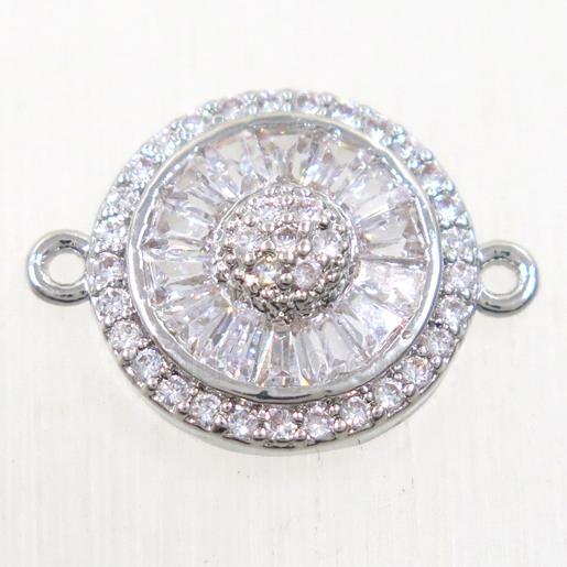 copper sunflower connector paved zircon, platinum plated