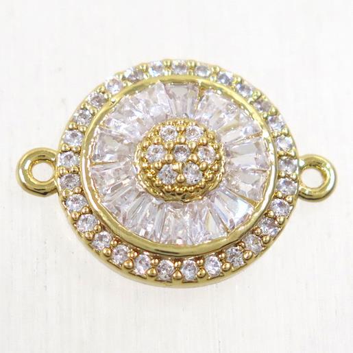 copper sunflower connector paved zircon, gold plated