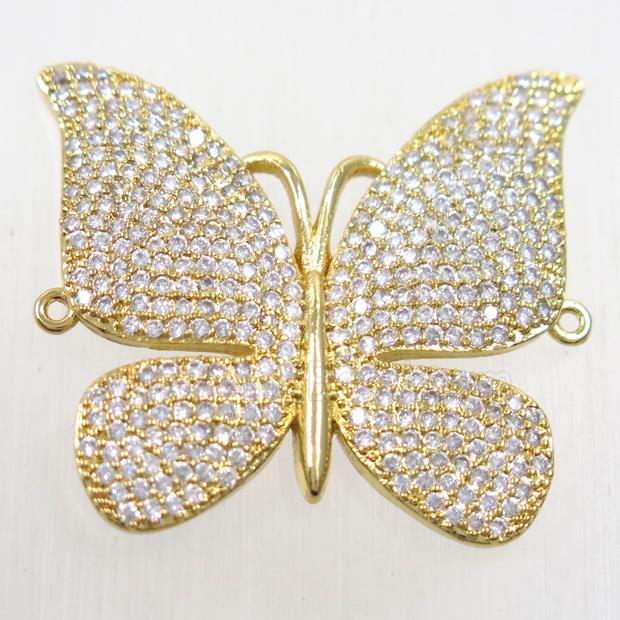 copper butterfly connector paved zircon, gold plated