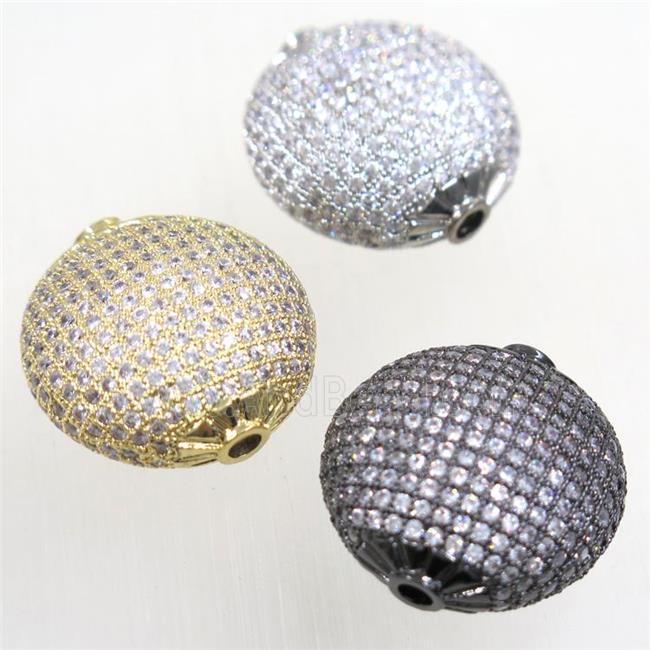 copper beads paved zircon, coin round, mix color