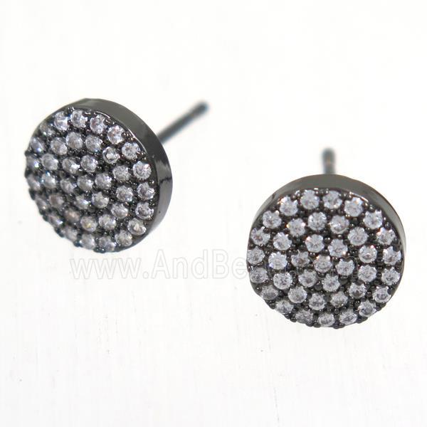 copper circle earring studs paved zircon, black plated