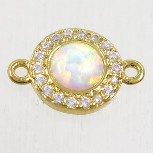 copper circle connector paved zircon with fire opal, gold plated