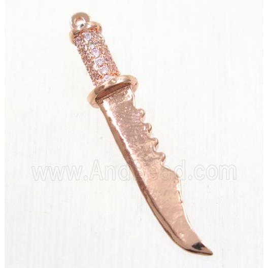 copper pendant paved zircon, knife, rose gold