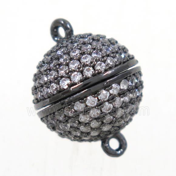 round copper ball magnetic clasp paved zircon, black plated