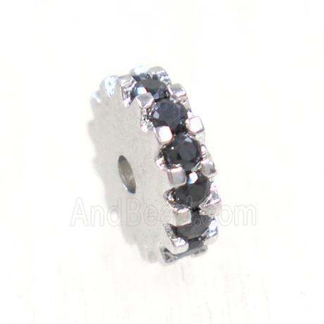 copper rondelle beads pave black zircon, platinum plated