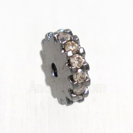 copper rondelle beads pave champagne zircon, black plated