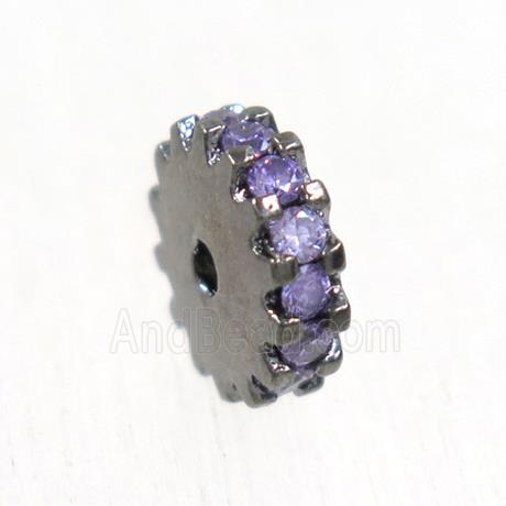 copper rondelle beads pave lavender zircon, black plated