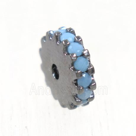 copper rondelle beads pave zircon, black plated