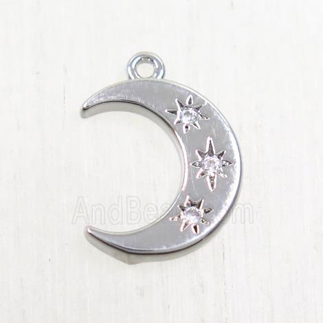 copper moon pendant paved zircon, platinum plated