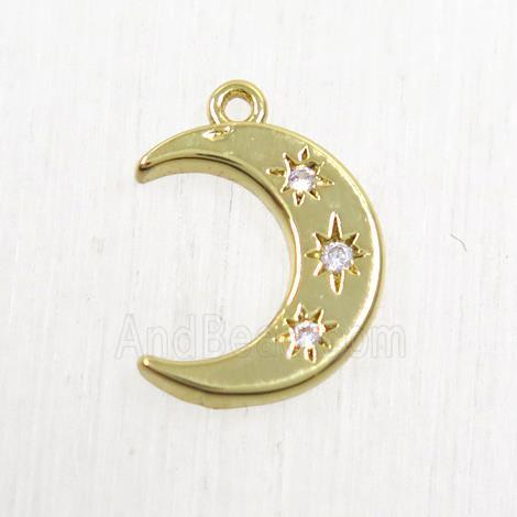 copper moon pendant paved zircon, gold plated