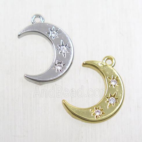 copper crescent moon pendant paved zircon, mix color