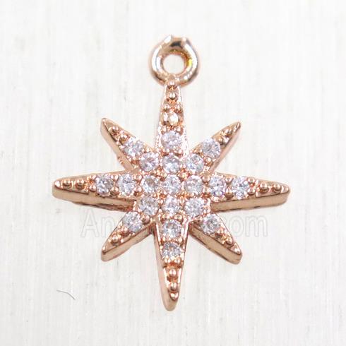 copper northstar pendant paved zircon, rose gold