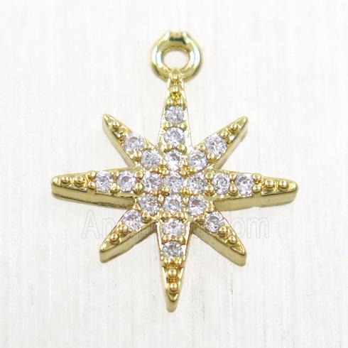 copper northstar pendant paved zircon, gold plated