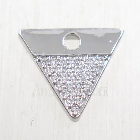 copper triangle pendant paved zircon, platinum plated