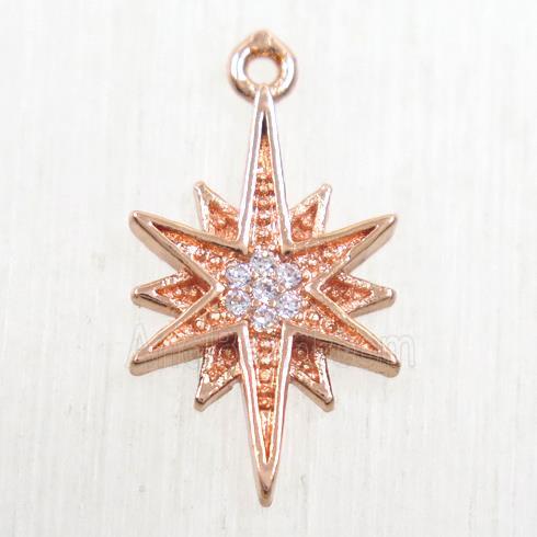 copper northstar pendant paved zircon, rose gold