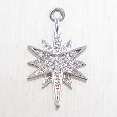 copper northstar pendant paved zircon, platinum plated