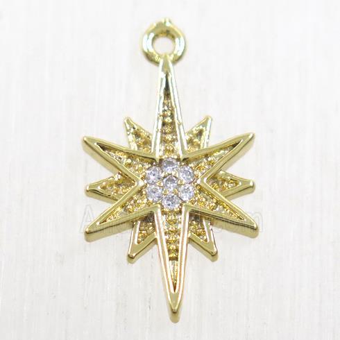 copper northstar pendant paved zircon, gold plated