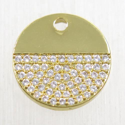 copper circle pendant paved zircon, gold plated