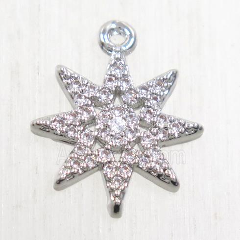 copper star pendant paved zircon, platinum plated
