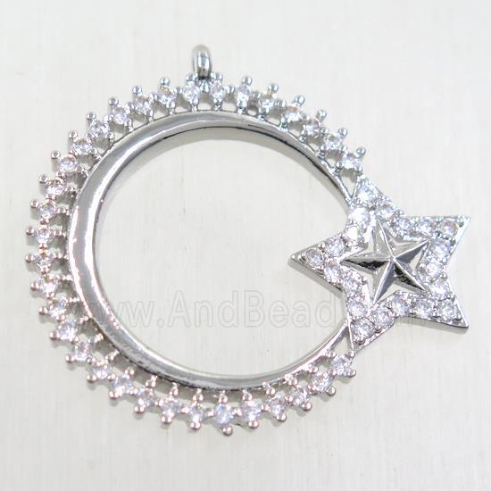 copper moon star pendant paved zircon, platinum plated