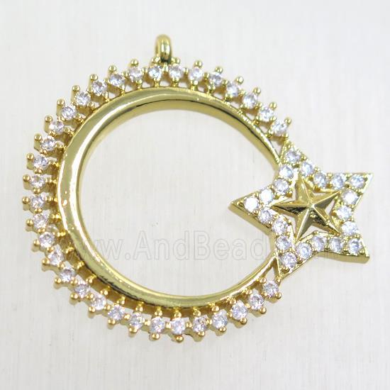 copper moon star pendant paved zircon, gold plated