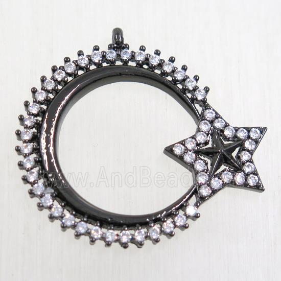 copper moon star pendant paved zircon, black plated