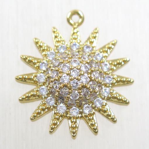 copper sun pendant paved zircon, gold plated