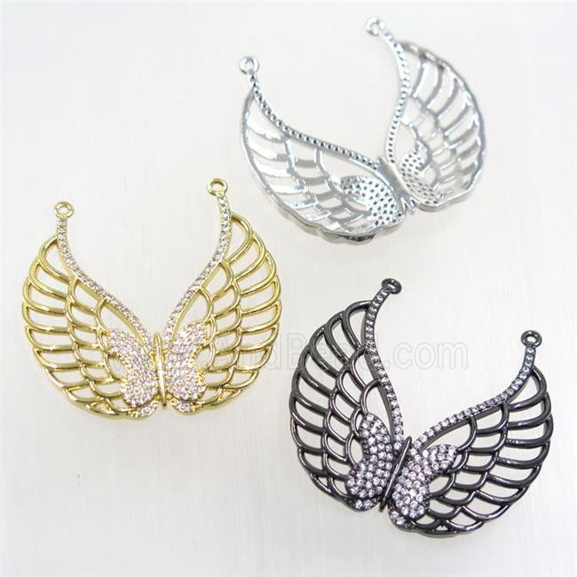 copper pendant paved zircon, angel wing, mix color