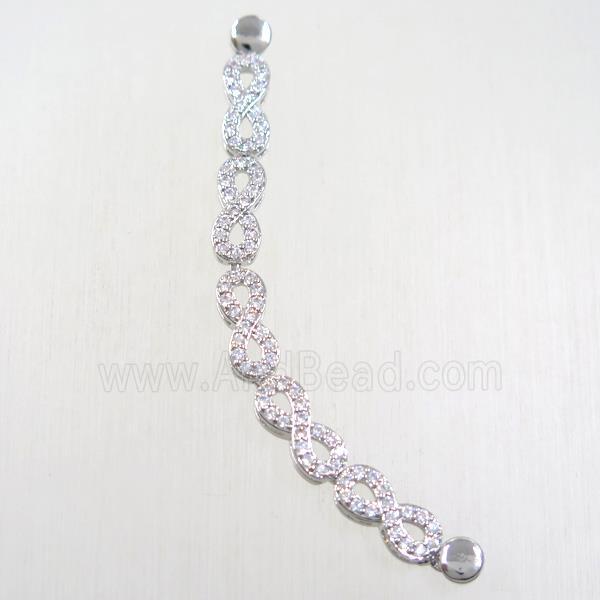 copper connector paved zircon, platinum plated