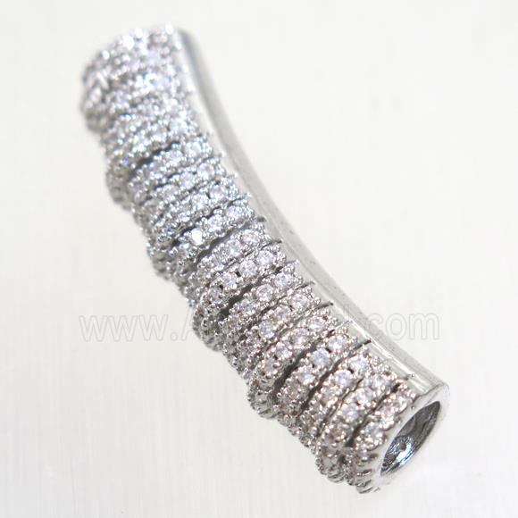 European Style copper tube beads paved zircon, platinum plated