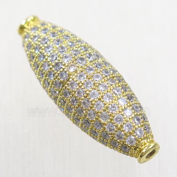 copper oval beads paved zircon, gold plated