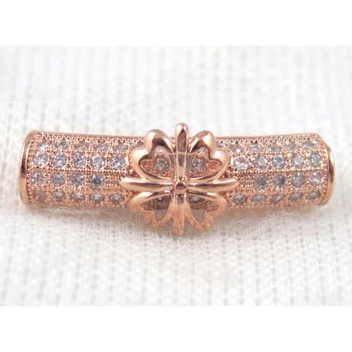 copper bracelet bar pave zircon, rose gold plated