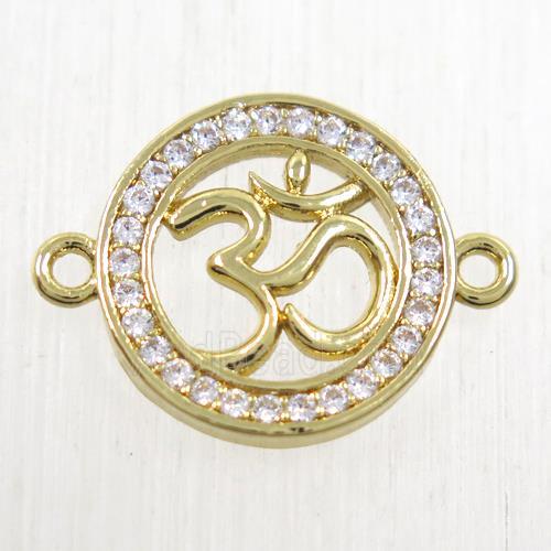 copper circle connector paved zircon, 3D hindo, gold plated