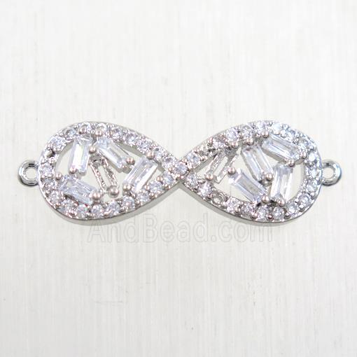 copper infinity connector paved zircon, platinum plated