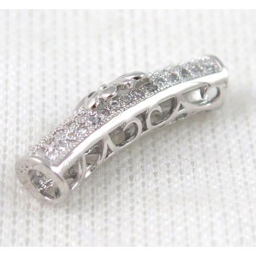 copper bracelet bar pave zircon, platinum plated