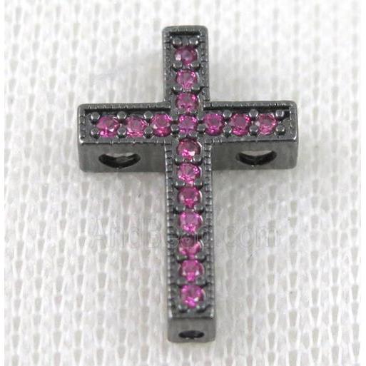 copper bead pave zircon, cross, black plated
