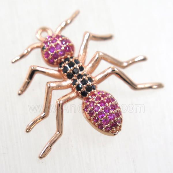 copper Ant pendant paved zircon, rose gold