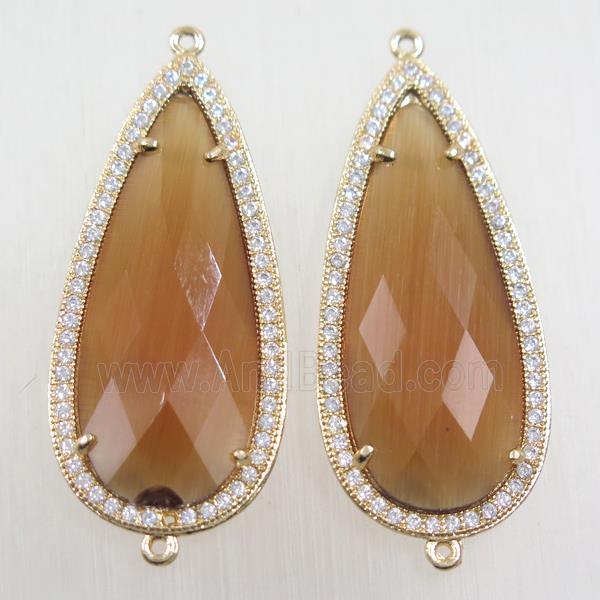 copper teardrop connector paved zircon with brown crystal glass, gold plated