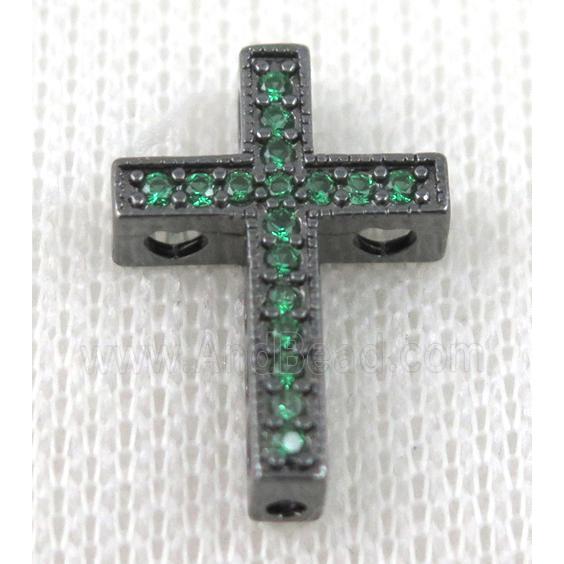copper bead pave zircon, cross, black plated