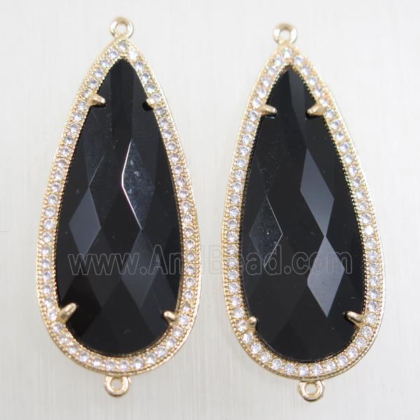 copper teardrop connector paved zircon with black crystal glass, gold plated