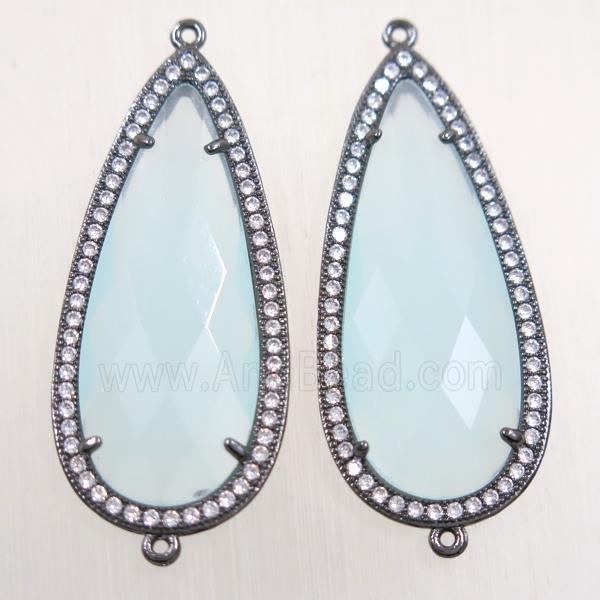 copper teardrop connector paved zircon with lt.blue crystal glass, black plated