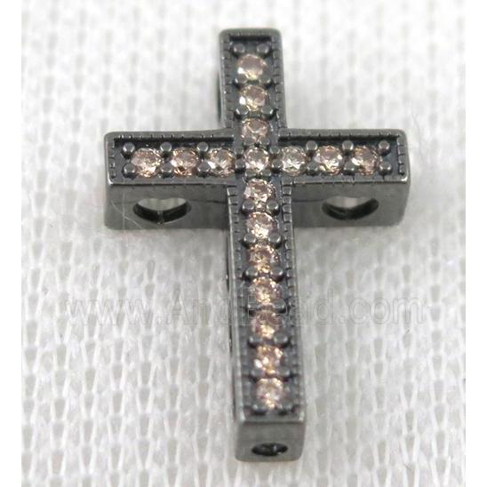 copper bead pave zircon, cross, black plated