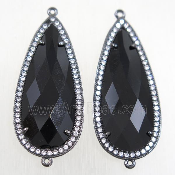 copper teardrop connector paved zircon with black crystal glass, black plated