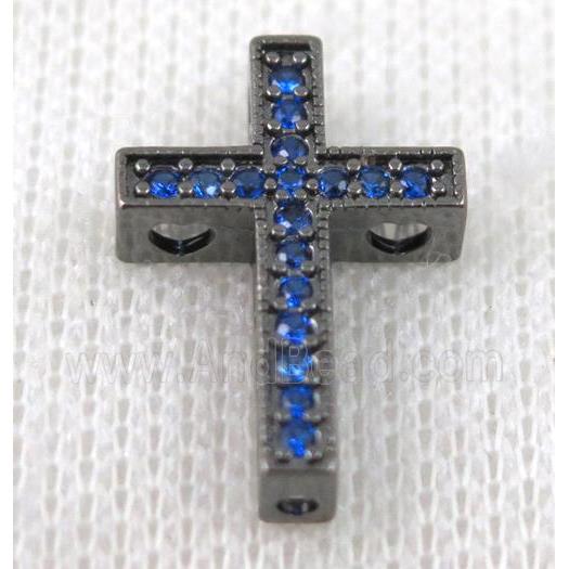 copper bead pave zircon, cross, black plated
