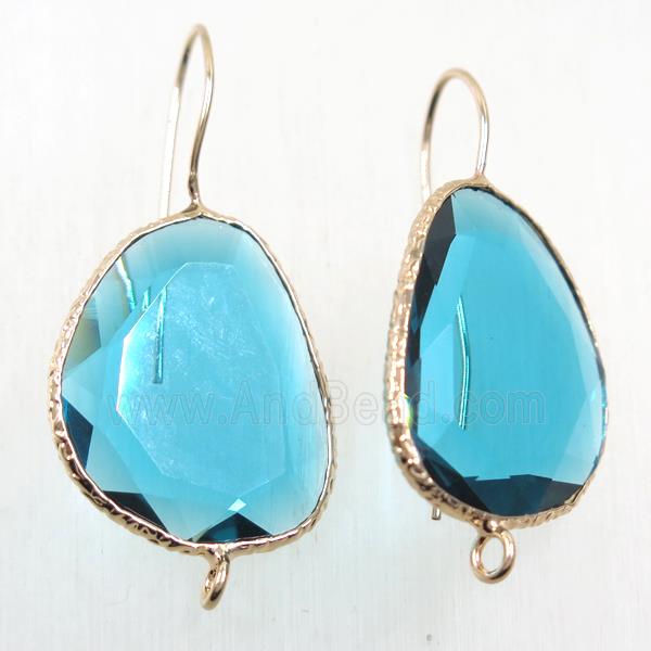 aqua crystal glass earring hook with loop, gold plated