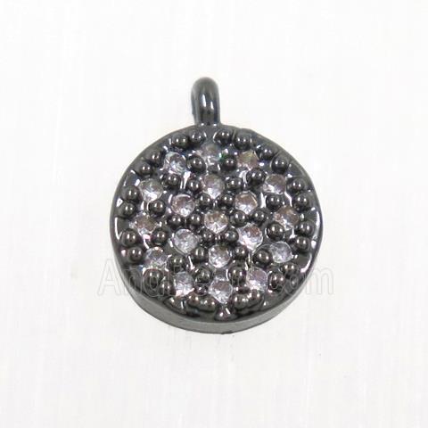 copper button circle pendant paved zircon, black plated
