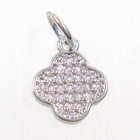 copper pendant paved zircon, four-leaf Clover, platinum plated