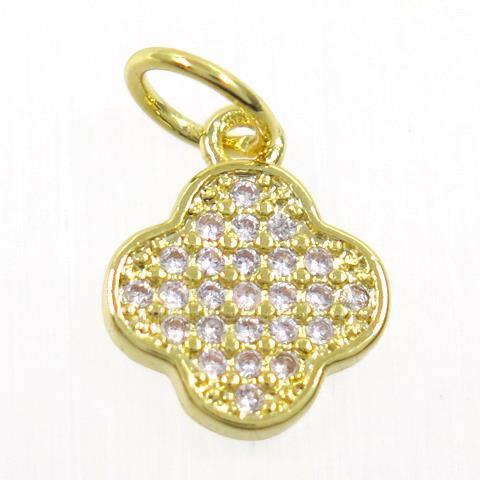 copper pendant paved zircon, four-leaf Clover, gold plated