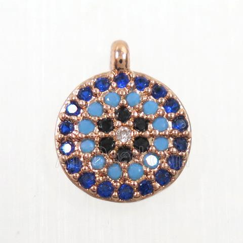 copper button circle pendant paved zircon, rose gold