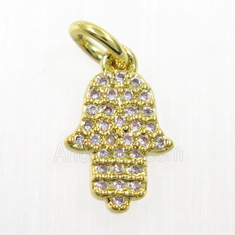 copper hamsaHand pendant paved zircon, gold plated